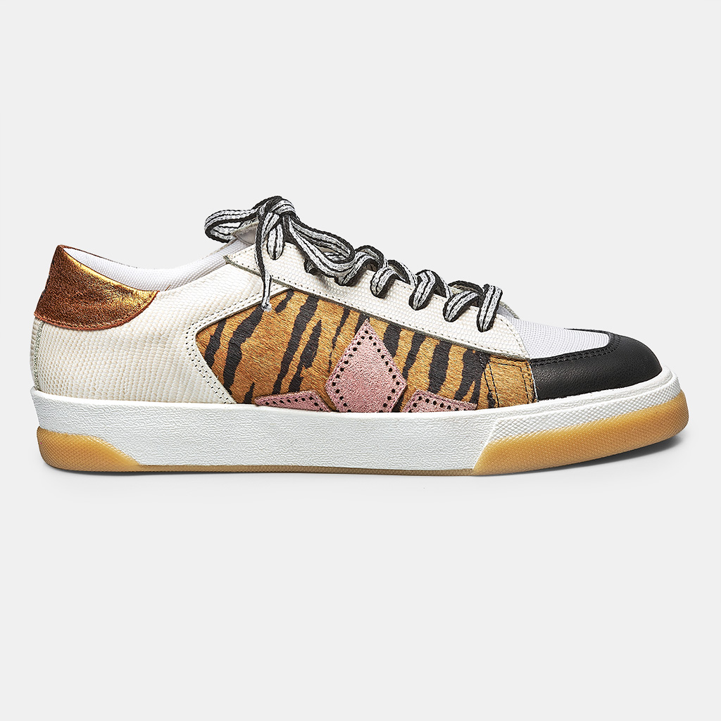 TÊNIS DIAMOND STAR - PRETO, ANIMAL PRINT, OFF WHITE & LARANJA